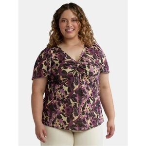 Terra & Sky Women’s Twist Front Mesh Top with Short Sleeves, Size 1X (16W-18W)